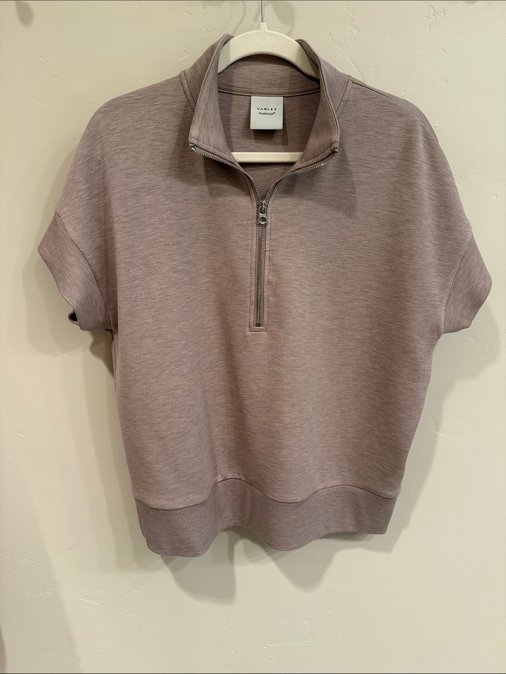 Varley Ritchie Short-Sleeve Half-Zip Pullover in Taupe